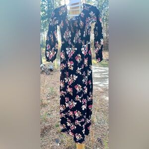 Altard State Off The Shoulder Black Floral Stretchy Maxi Dress with Slit